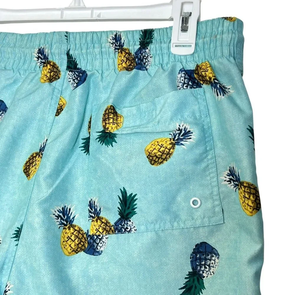 Old Navy Men's Swim Trunks Medium‎ Blue Green Pineapple Print Elastic Waist